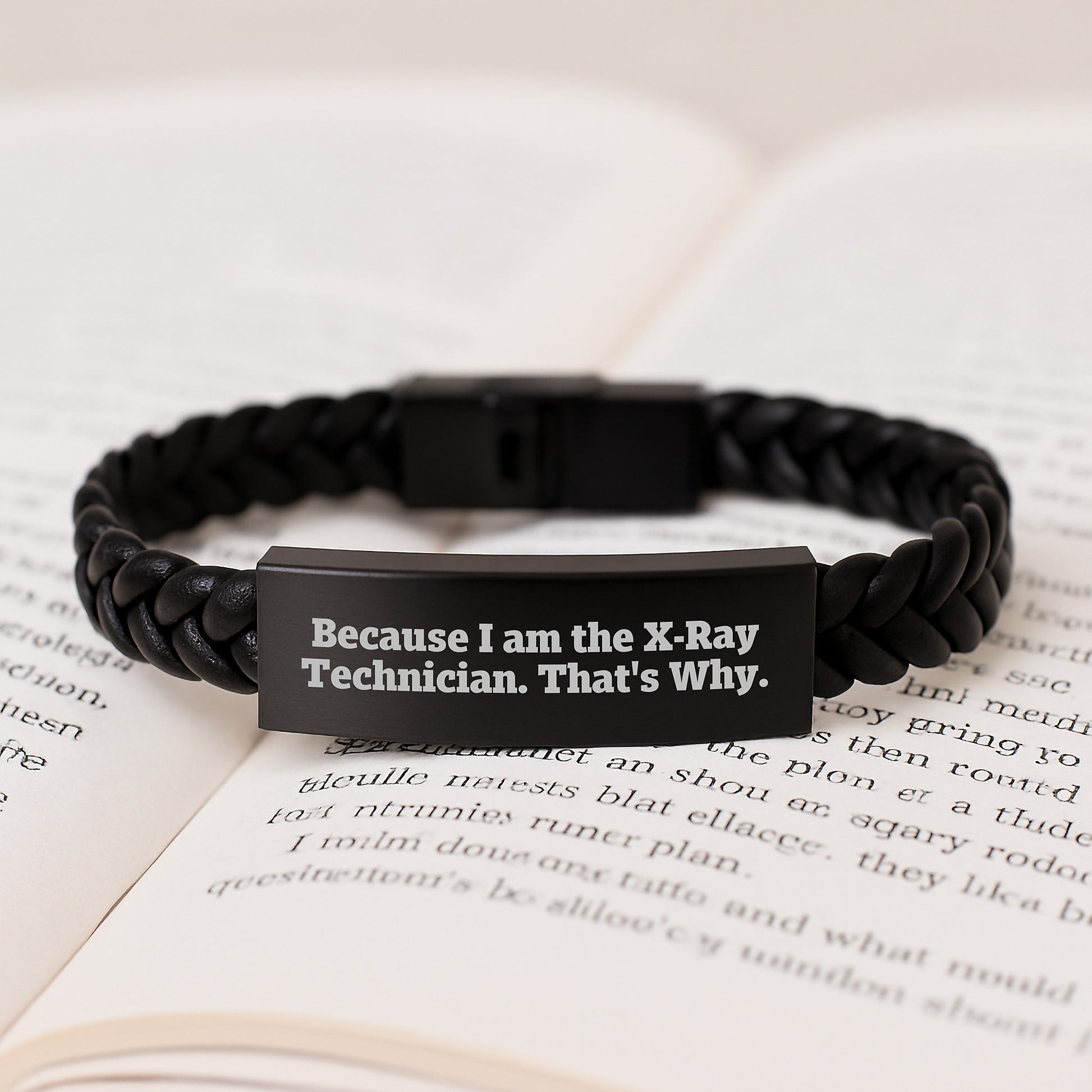 X-Ray Technician Gifts from Friends, Unique Interlaced Leather Bracelet for Men, Funny Quote Because I Am The X-ray Technician. That's Why., Graduation - Image 3