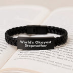 Funny Stepmother Gifts, World's Okayest Stepmother Interlaced Leather Bracelet for Birthday, Gifts from Mom, Gifts for Stepmother, Unique Birthday Unique Gifts