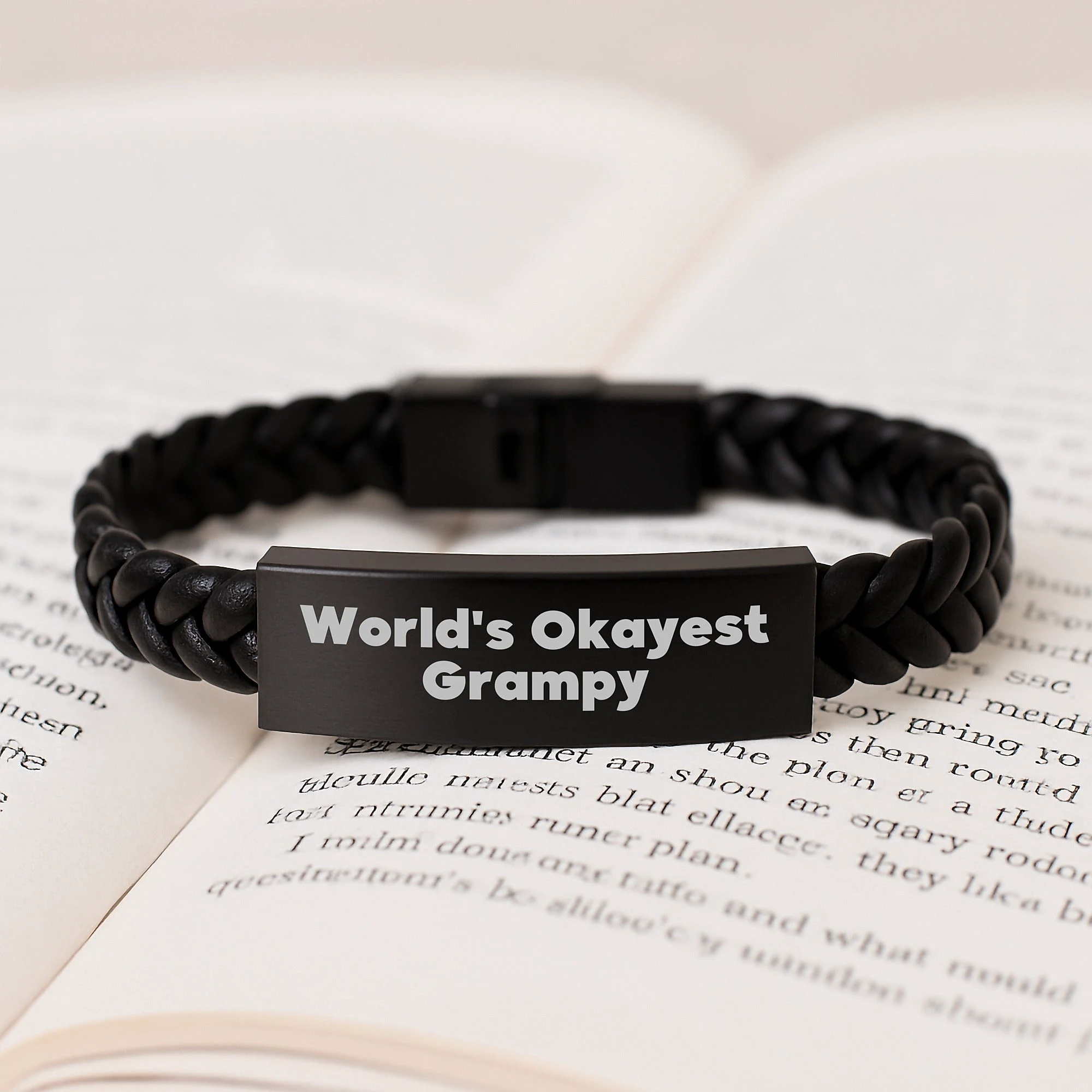 Funny Grampy Interlaced Leather Bracelet, Gifts from Men to Grampy, World's Okayest Grampy Quote, Birthday Unique Gifts for Him