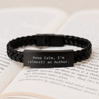 Funny Author Gifts, Interlaced Leather Bracelet for Author Friends, 'Keep Calm I'm (almost) An Author.' Christmas Unique Gifts from Men to Author