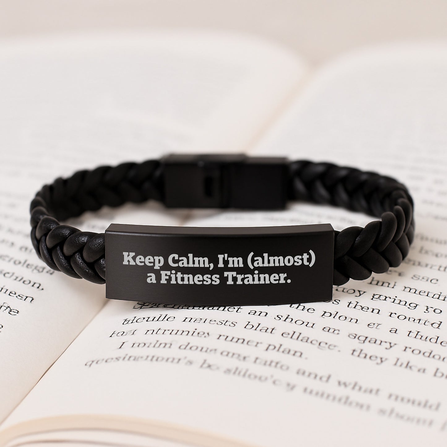Funny Fitness Trainer Gifts from Friends for Him - Interlaced Leather Bracelet, Keep Calm Almost a Trainer - Image 3