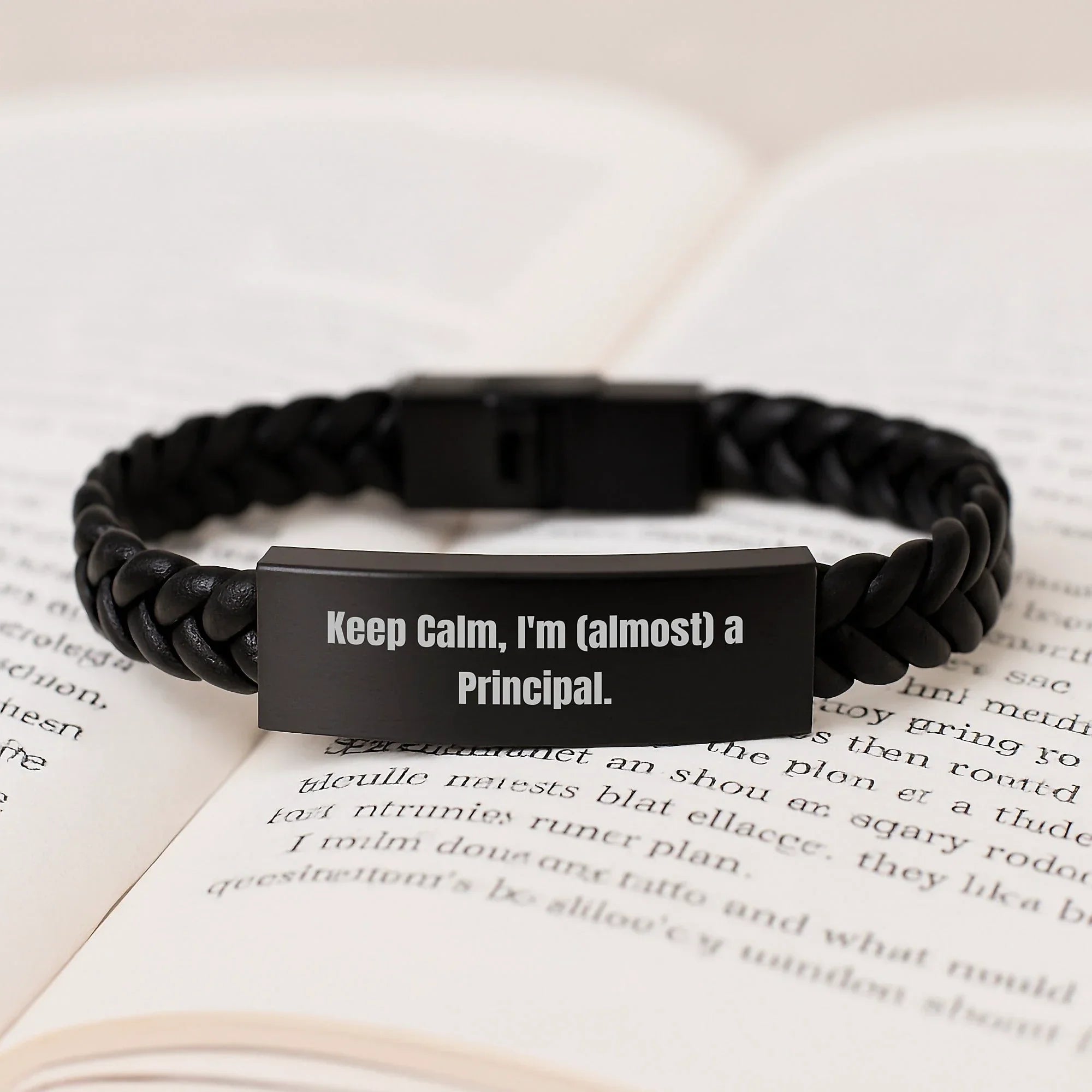 Funny Principal Gifts, Interlaced Leather Bracelet for Him, Gifts from Men to Principal, 'Keep Calm I'm almost a Principal' Motivational, Christmas Unique Gifts
