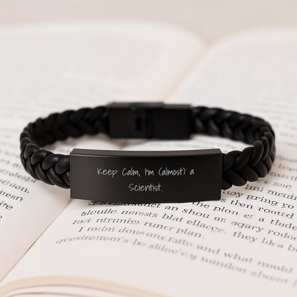 Funny Scientist Gifts for Men Keep Calm I'm (almost) A Scientist Interlaced Leather Bracelet Christmas Unique Gift from Friends - Image 3