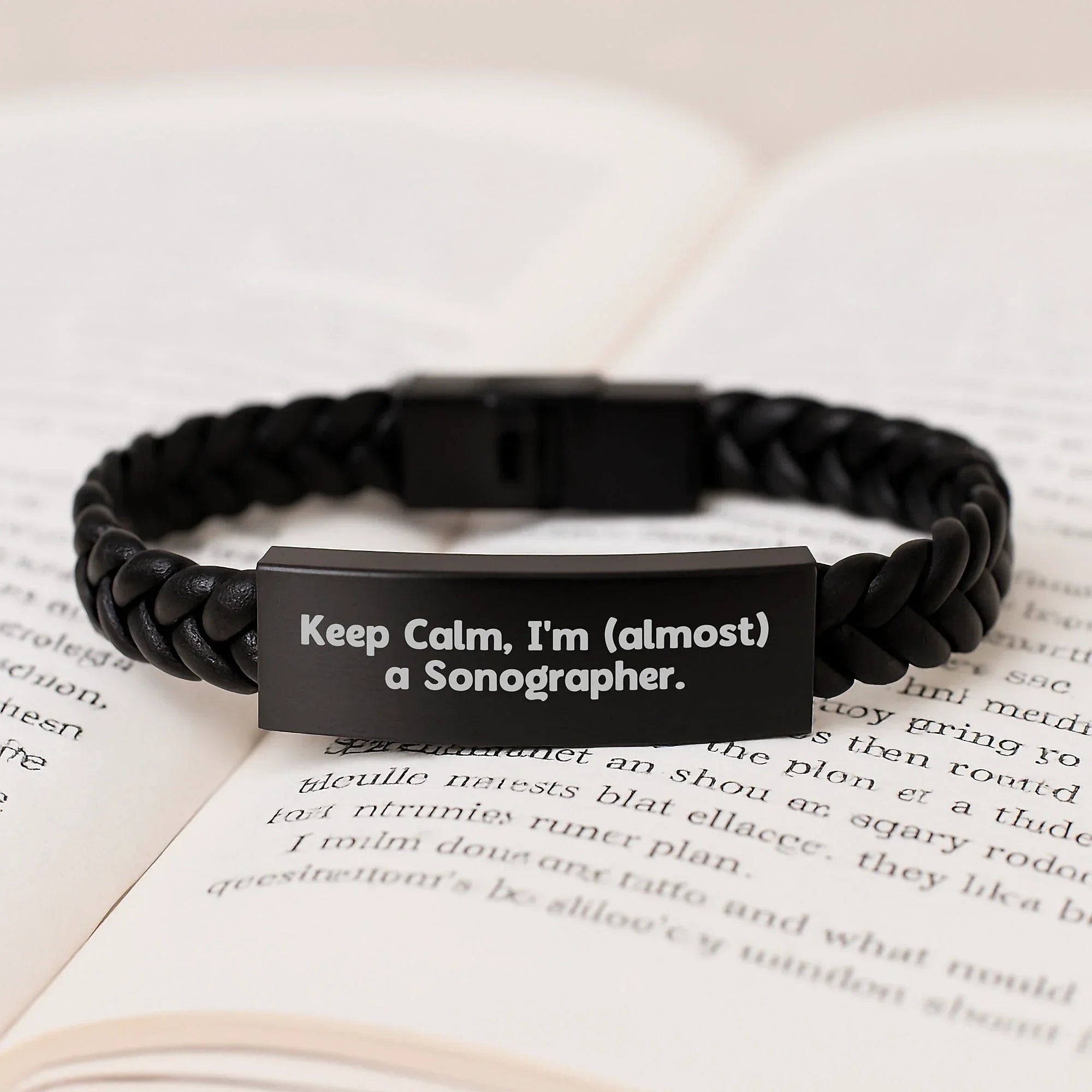 Funny Sonographer Gifts, 'Keep Calm, I'm (almost) A Sonographer' Interlaced Leather Bracelet for Birthday, Gifts from Friends, Coworkers, Family, Gifts for Sonographer