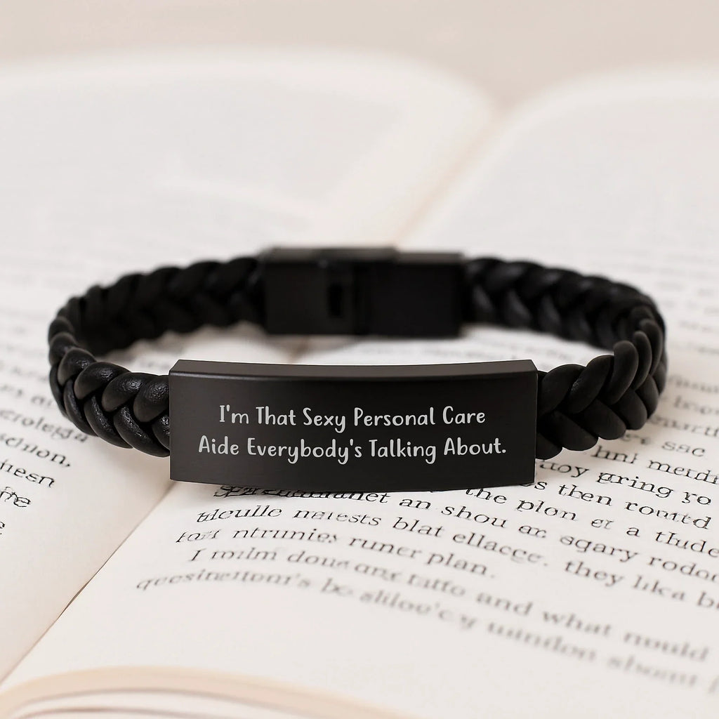 Funny Personal Care Aide Gifts from Friends, Christmas Unique Interlaced Leather Bracelet for Men, Sexy Personal Care Aide Everybody's Talking About