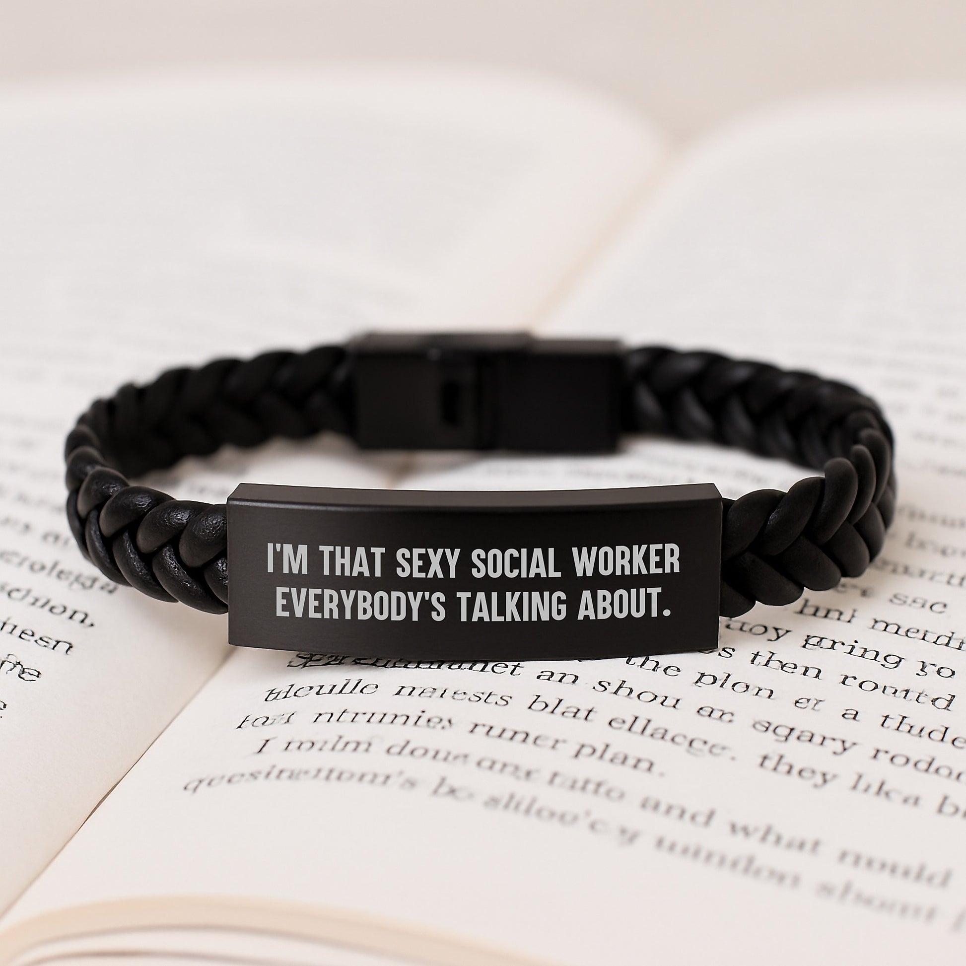 Sexy Social Worker Gifts - Interlaced Leather Bracelet for Him or Her, Birthday Present from Friends, Family, or Coworkers - I'm That Sexy Social Worker Everybody's Talking About. - Image 3