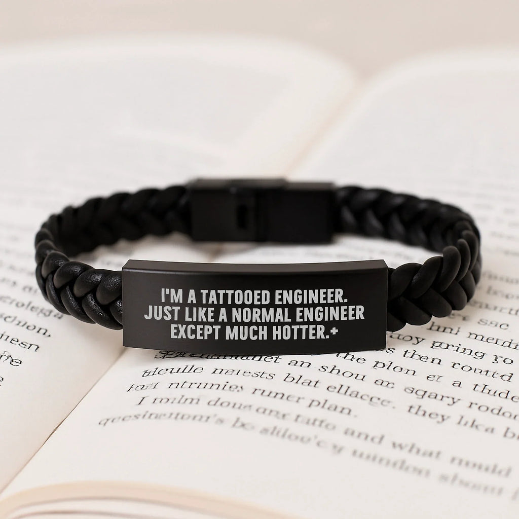 Funny Engineer Gifts for Men - Christmas Unique Interlaced Leather Bracelet with Stainless Steel and PU Leather