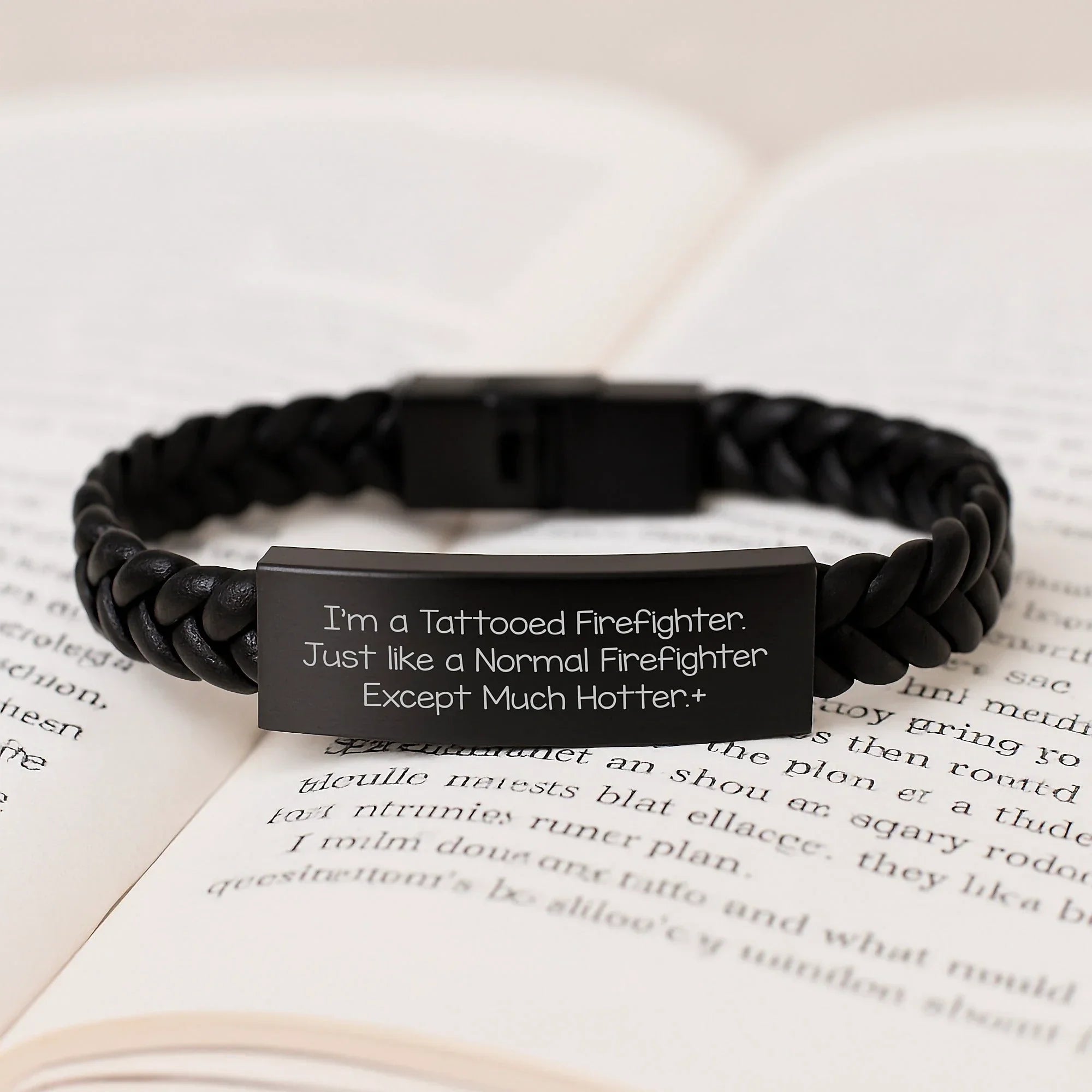 Funny Firefighter Gifts for Men, Interlaced Leather Bracelet with Stainless Steel, Engraved, Unique Christmas Memorable Present from Friends to Firefighter
