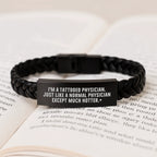 Funny Physician Gifts from Friends, 'I'm A Tattooed Physician. Just Like A Normal Physician Except Much Hotter.' Interlaced Leather Bracelet for Birthday