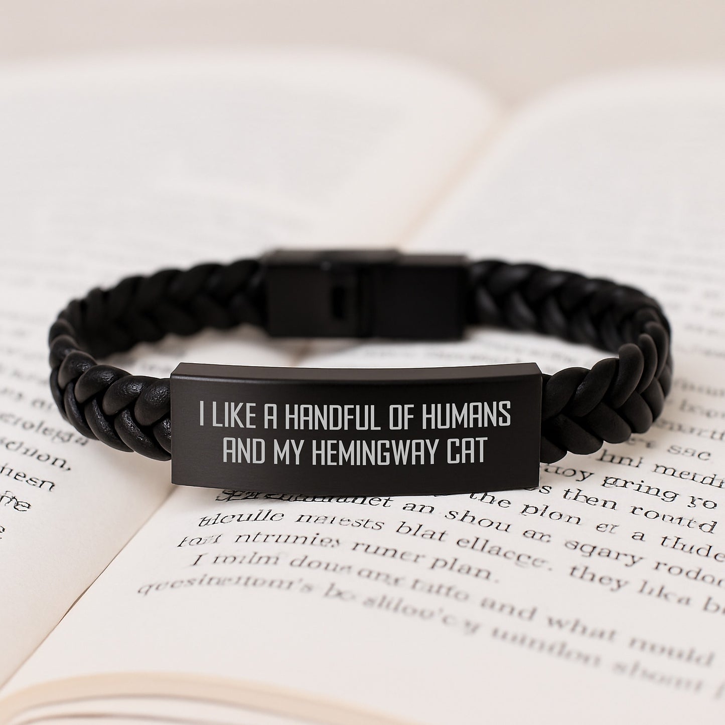 Hemingway Cat Gifts Funny Quote Interlaced Leather Bracelet Birthday Presents for Men and Women from Friends Family - Image 3
