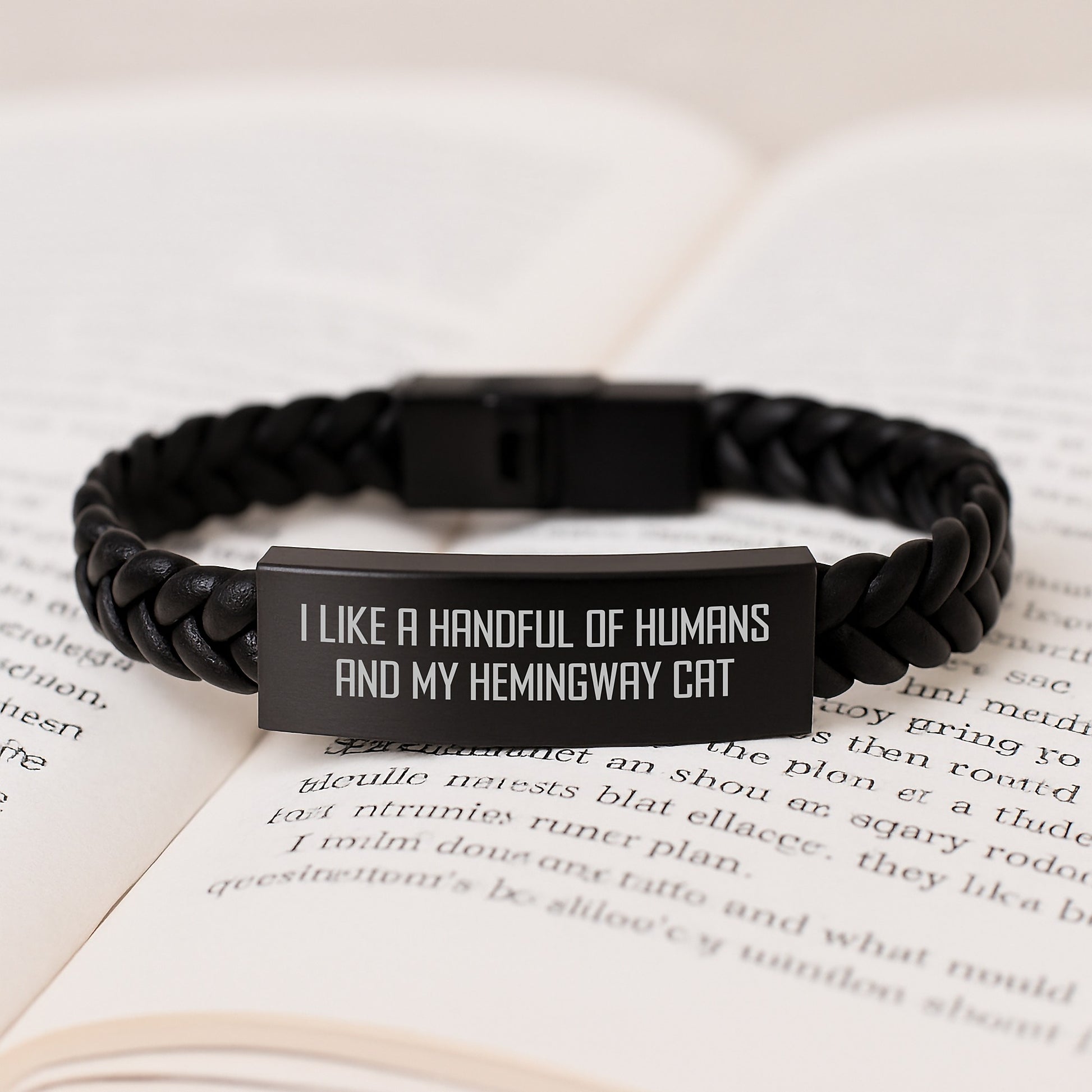 Hemingway Cat Gifts Funny Quote Interlaced Leather Bracelet Birthday Presents for Men and Women from Friends Family - Image 3