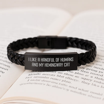 Hemingway Cat Gifts Funny Quote Interlaced Leather Bracelet Birthday Presents for Men and Women from Friends Family - Image 3