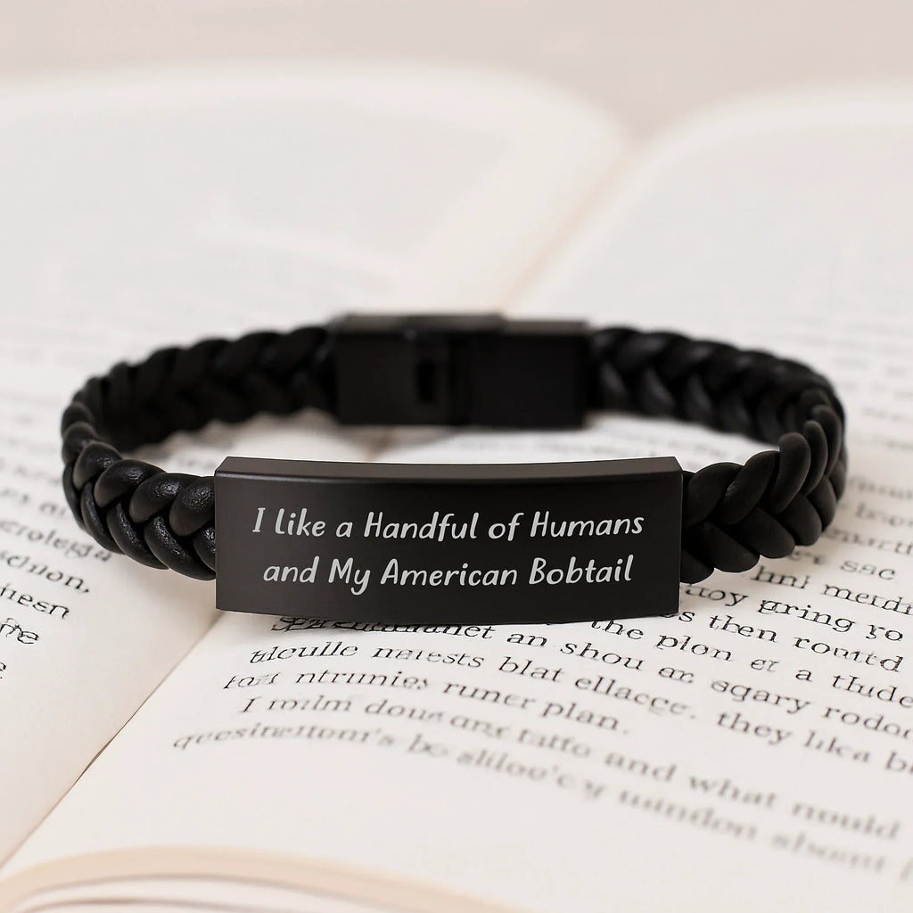 Funny American Bobtail Cat Gifts Interlaced Leather Bracelet Handmade for Men Women Friends Family Christmas Unique Presents