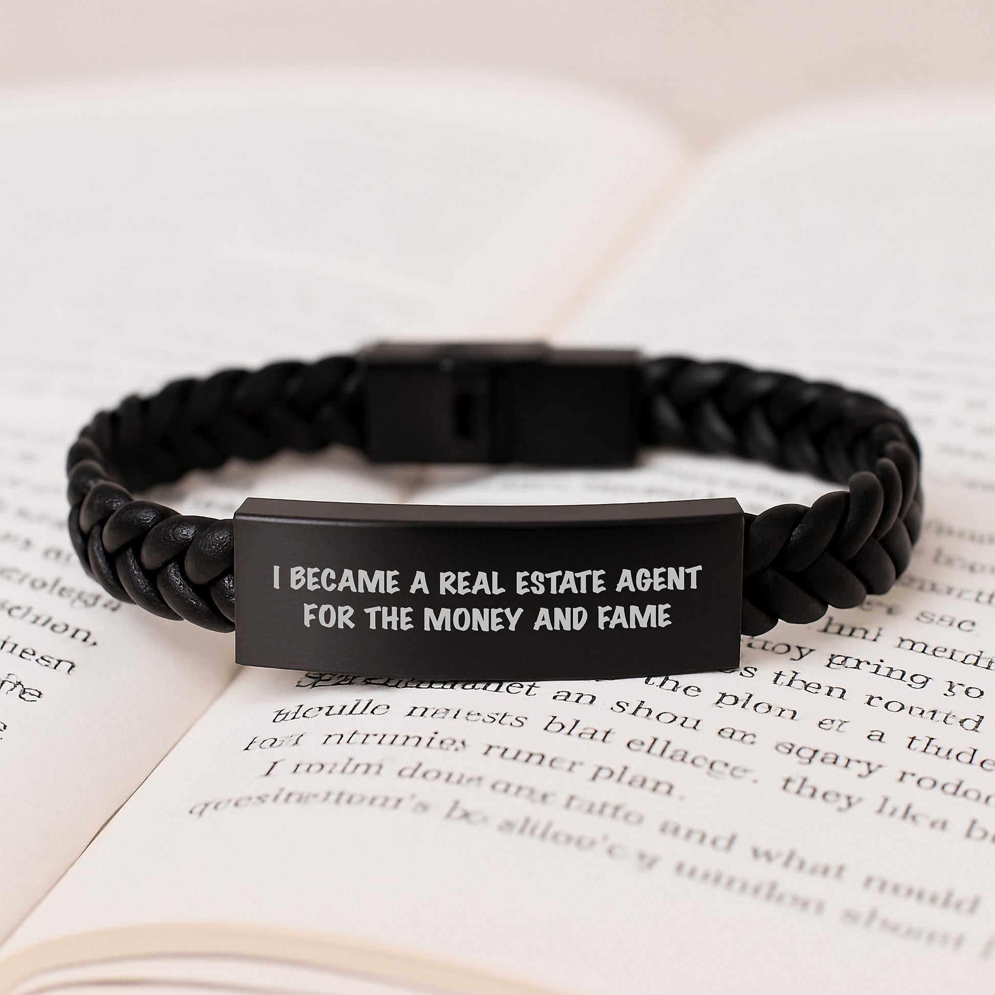 Funny Real Estate Agent Gift, Interlaced Leather Bracelet for Men and Women, 'I Became A Real Estate Agent For The Money And Fame' Quote, Gifts from Friends and Family, Birthday Unique Presents - Image 3