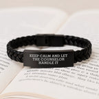 Funny Counselor Gifts from Men to Women - Christmas Unique Inspirational Bracelets for Counselor Friends Coworkers Family - Interlaced Leather Bracelet with Stainless Steel and PU Leather