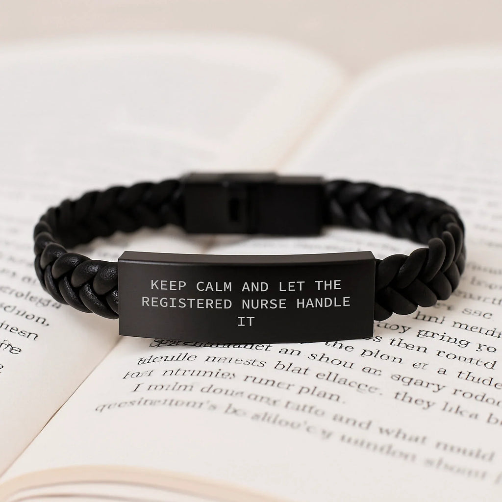Registered Nurse Humor Gifts, Interlaced Leather Bracelet for Men and Women, Funny Quote 'Keep Calm And Let The Registered Nurse Handle It', Birthday Unique Gifts from Friends to Coworkers