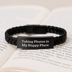 Taking Photos Is My Happy Place, Birthday Unique Gift for Taking Photos Enthusiasts, Interlaced Leather Bracelet - Image 3
