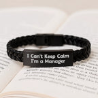 Funny Manager Gifts, I Can't Keep Calm I'm A Manager Interlaced Leather Bracelet, Gifts from Men to Manager for Christmas