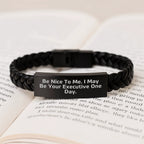 Executive Leather Bracelets Funny Quote Gifts from Men to Executive Friends and Coworkers - Christmas Unique Presents for Him - Be Nice To Me