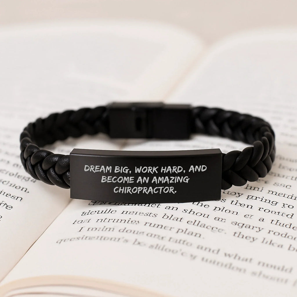 Inspiring Chiropractor Gifts for Men - 'Dream Big Work Hard' Interlaced Leather Bracelet, Christmas Unique Presents for Chiropractor Friends, Family, Coworkers from Loved Ones