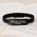 Paralegal Inspired Interlaced Leather Bracelet, Funny Quote 'Dream Big, Work Hard, And Become An Amazing Paralegal.' from Friends, Coworkers