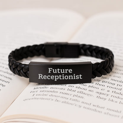 Funny Future Receptionist Gifts from Friends, Men, Women or Coworkers - Inspirational Interlaced Leather Bracelet for Receptionist, Receptionist Christmas Unique Gifts - Image 3