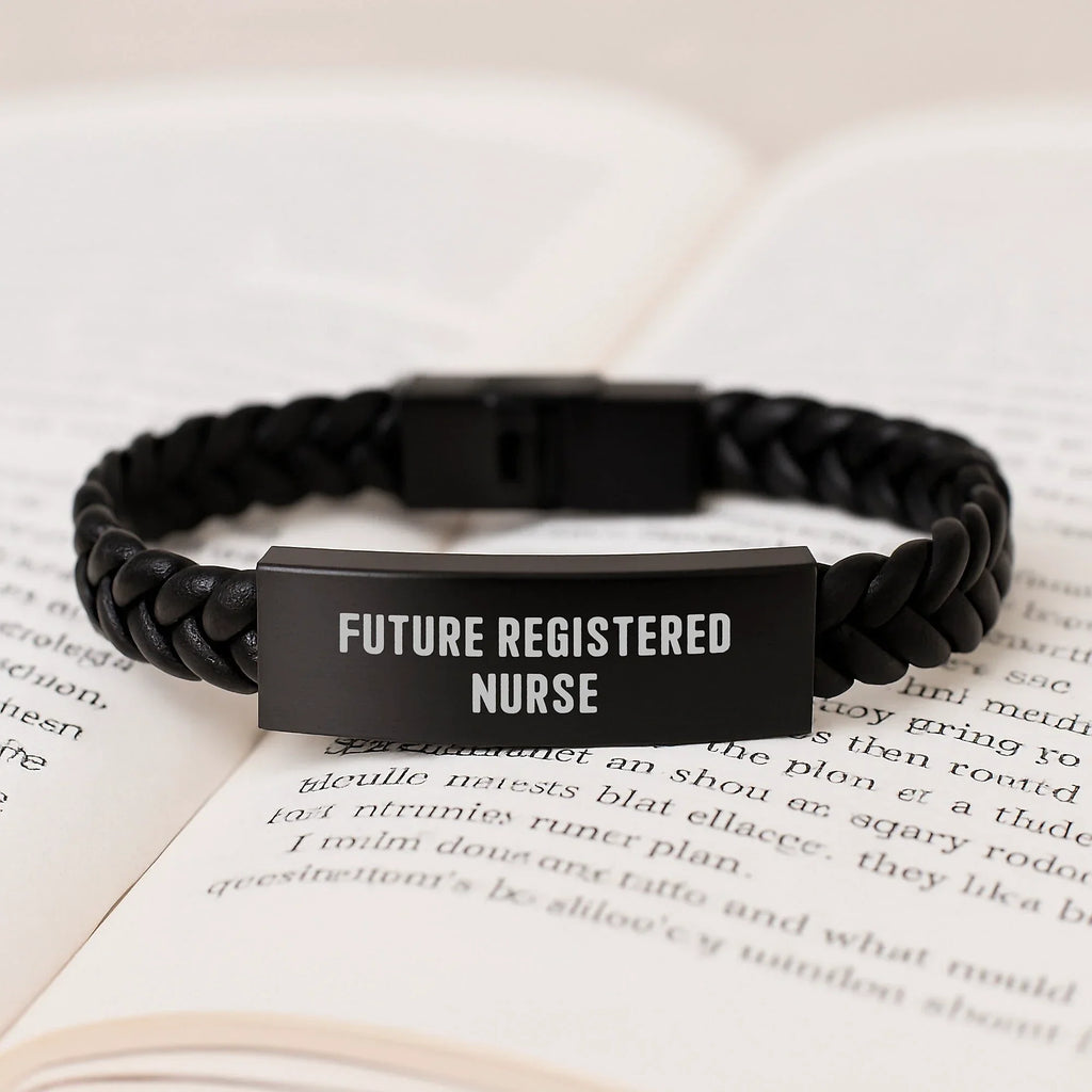 Gifts from Family to Future Registered Nurse Funny Quote Interlaced Leather Bracelet Stainless Steel PU Leather Christmas Unique Gifts