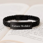 Funny Future Welder Gifts for Men, Interlaced Leather Bracelet with Stainless Steel Engrave, Gifts from Friends, Family for Christmas Unique Gifts