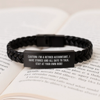 Funny Accountant Gifts, Birthday Unique Gifts for Men, Women, Coworkers, or Family - 'Caution: I'm A Retired Accountant' Interlaced Leather Bracelet - Image 3