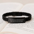 Funny Minister Gifts - Interlaced Leather Bracelet for Birthday from Friends to Men 'Caution: I'm A Retired Minister. I Have Stories And All Days To Talk. Stay At Your Own Risk!'