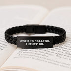 Utah Calling, Interlaced Leather Bracelet for Men, Funny Birthday Unique Gift from Friends, 7.87 inches Stainless Steel PU Leather