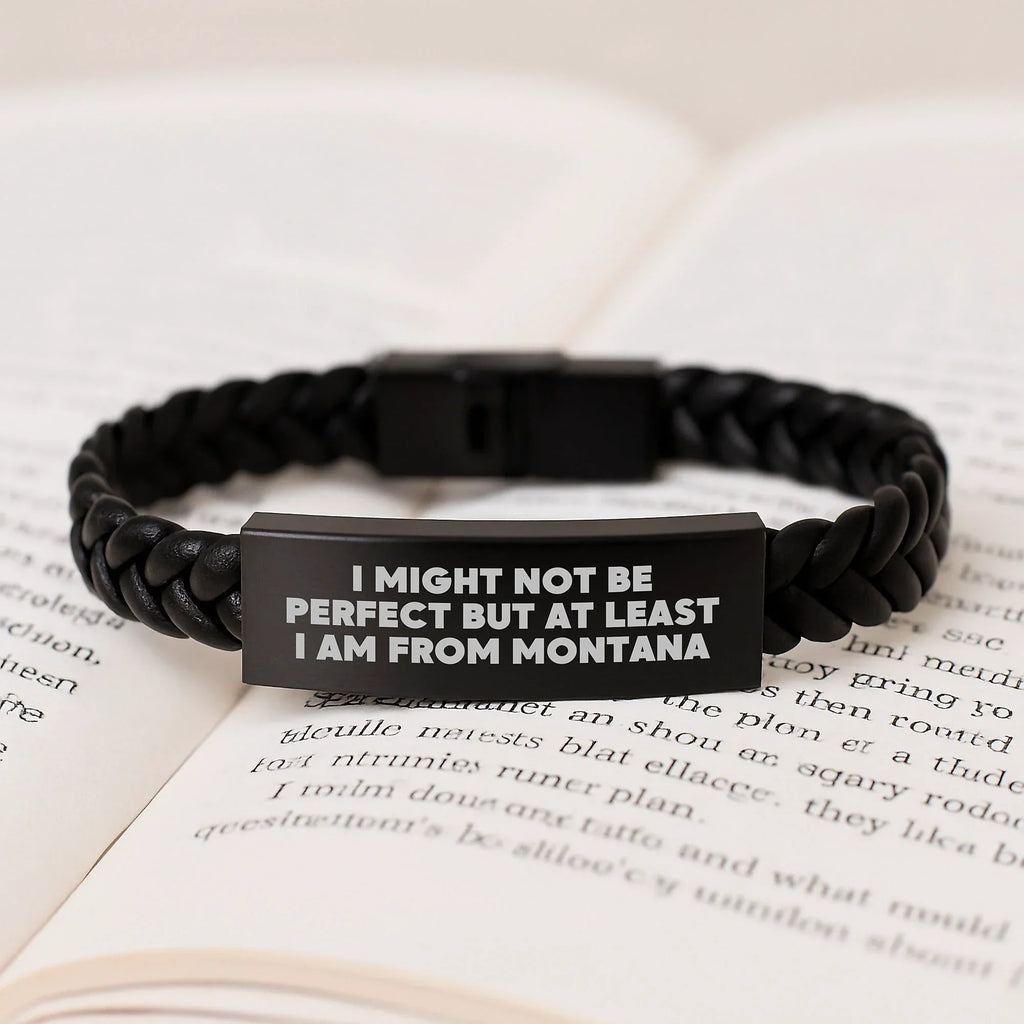 Funny Montana Gifts for Men from Montana - Unique Interlaced Leather Bracelet with Engraved Stainless Steel, Perfect for Friends, Family, and Coworkers this Christmas