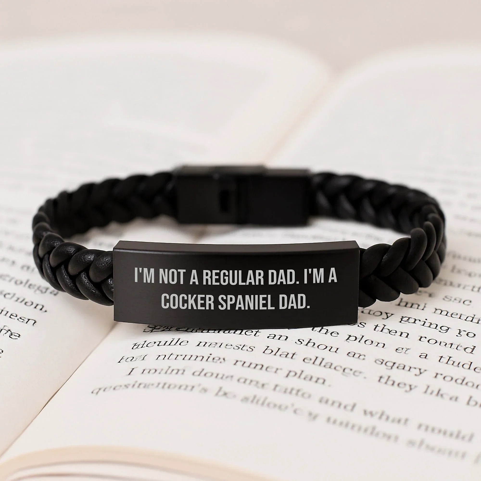 Funny Cocker Spaniel Dad Gifts - I'm Not A Regular Dad. I'm A Cocker Spaniel Dad. Interlaced Leather Bracelet for Men, Fathers, Friends from Family