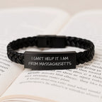 Funny Massachusetts Quotes - Interlaced Leather Bracelet Gifts from Massachusetts Men, Women, Friends, Coworkers, Family - Unique Christmas Unique Gifts for Massachusetts Enthusiasts