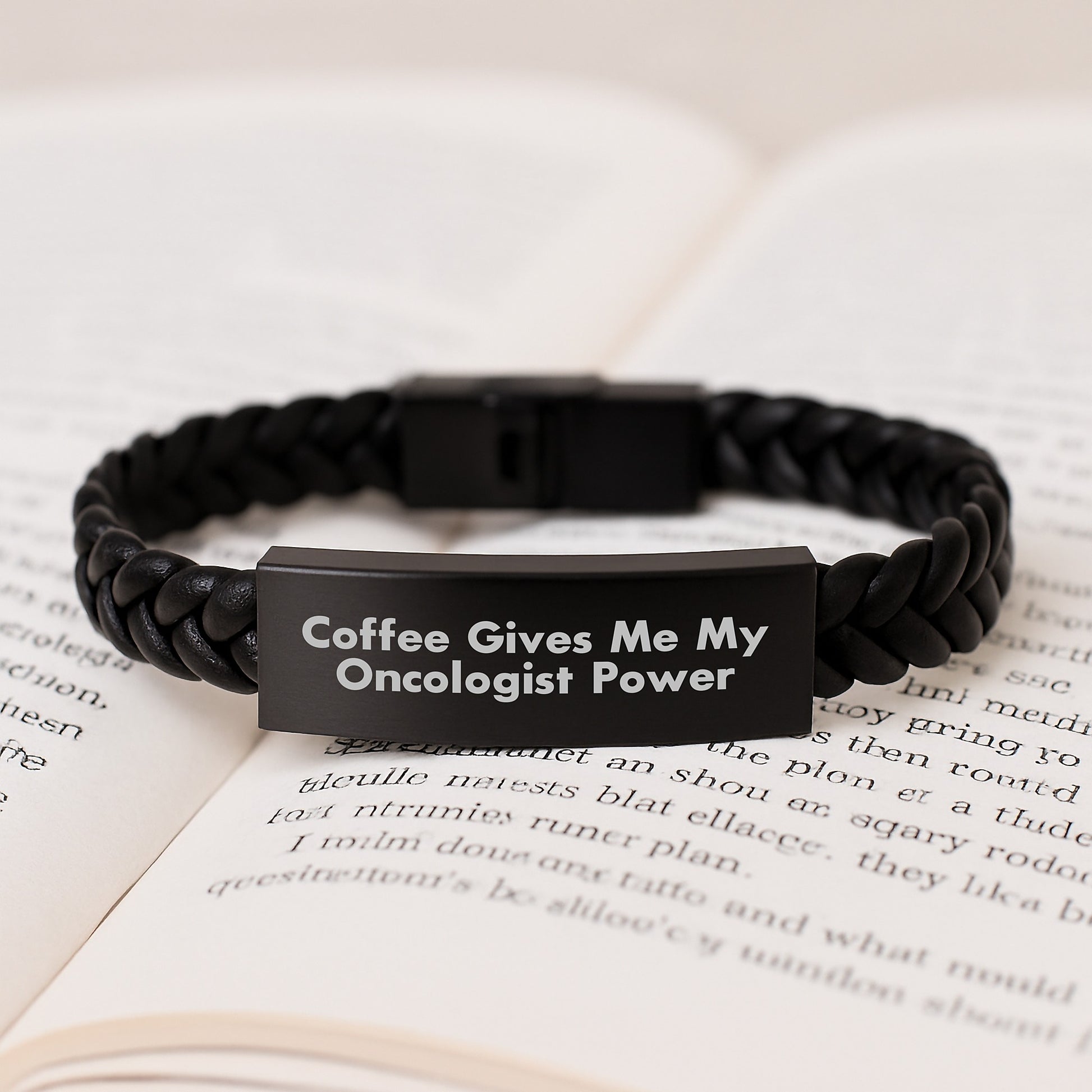 Funny Quote 'Coffee Gives Me My Oncologist Power' Interlaced Leather Bracelet Gifts for Oncologist Men Women Friends Coworkers Family Members - Image 3