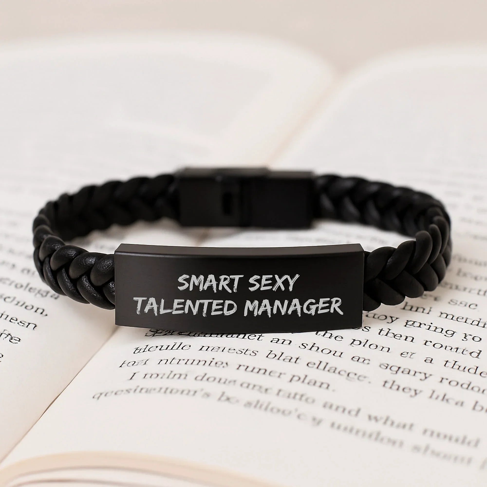 Smart Sexy Talented Manager Gifts for Him, Interlaced Leather Bracelet with Engraved Stainless Steel, Gifts from Friends or Family for Christmas Unique Presents for Men