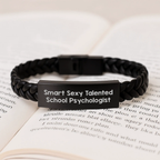 Funny Inspirational Gifts for School Psychologist, Stylish Interlaced Leather Bracelet with Engraved Stainless Steel, Gifts from Family for School Psychologist Graduation Unique - Image 3