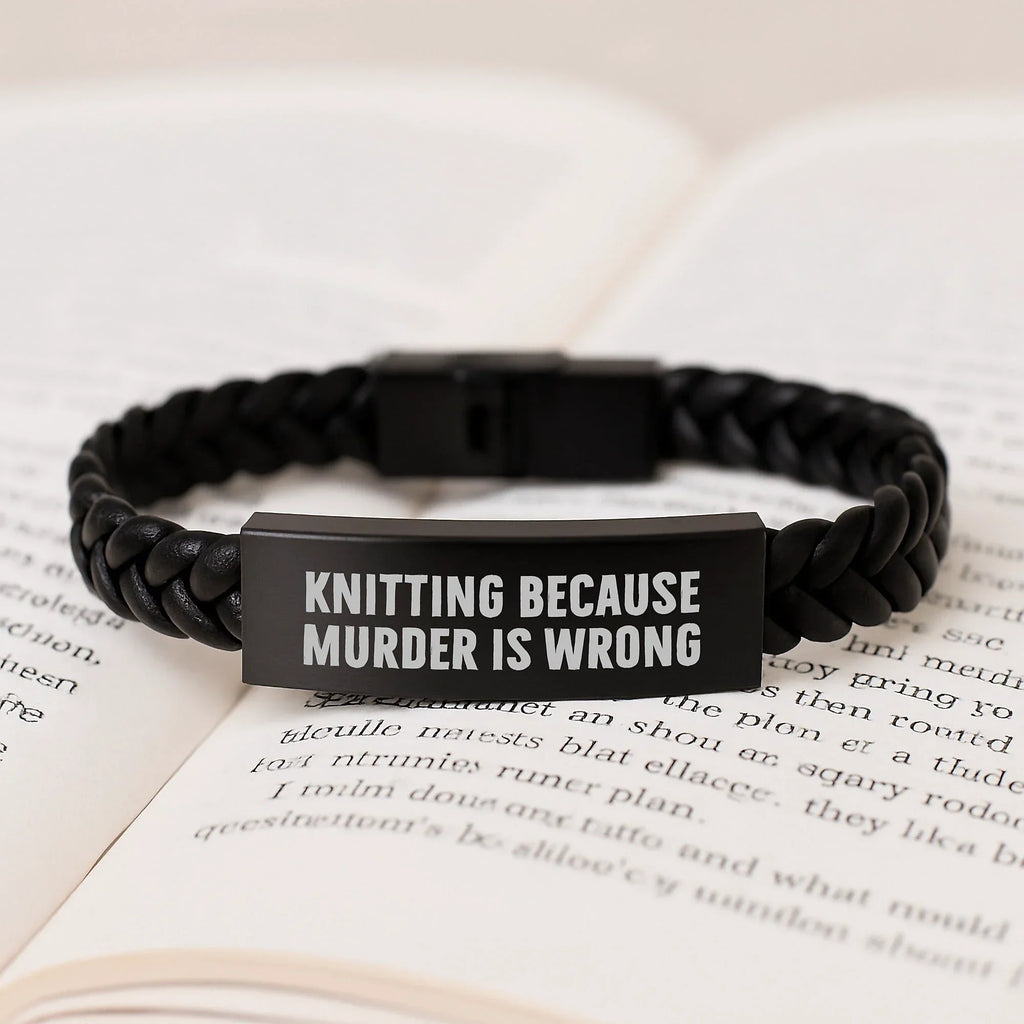 Knitting Enthusiast's Funny Gift Interlaced Leather Bracelet for Men, Women, or Friends - Unique Handmade Knitting Accessories for Christmas