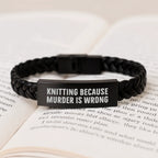 Knitting Enthusiast's Funny Gift Interlaced Leather Bracelet for Men, Women, or Friends - Unique Handmade Knitting Accessories for Christmas