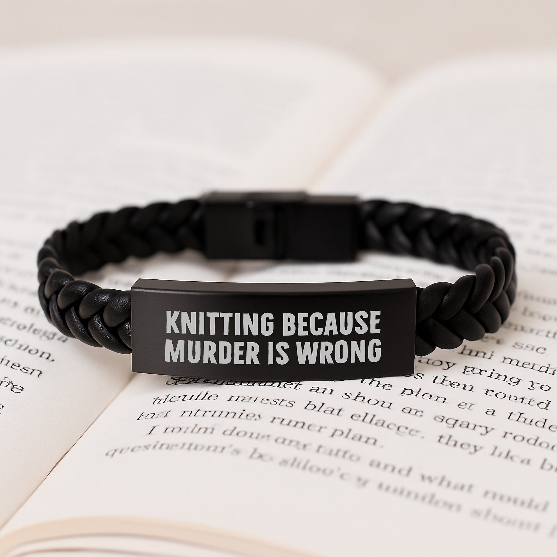 Knitting Enthusiast's Funny Gift Interlaced Leather Bracelet for Men, Women, or Friends - Unique Handmade Knitting Accessories for Christmas - Image 3