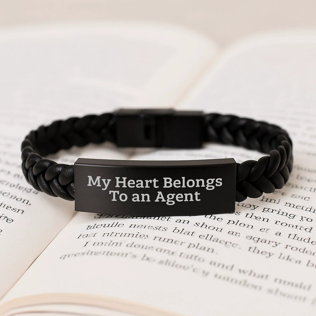 Funny Agent Gifts My Heart Belongs To An Agent Interlaced Leather Bracelet Gifts from Friends for Agent, Birthday Unique Gifts