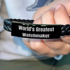 Bold Watchmaker Leather Bracelet Engraved Steel Keepsake