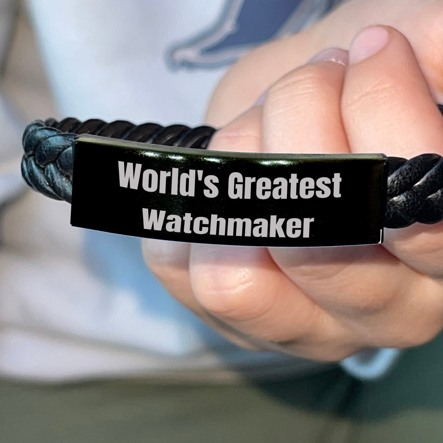 Bold Watchmaker Leather Bracelet Engraved Steel Keepsake