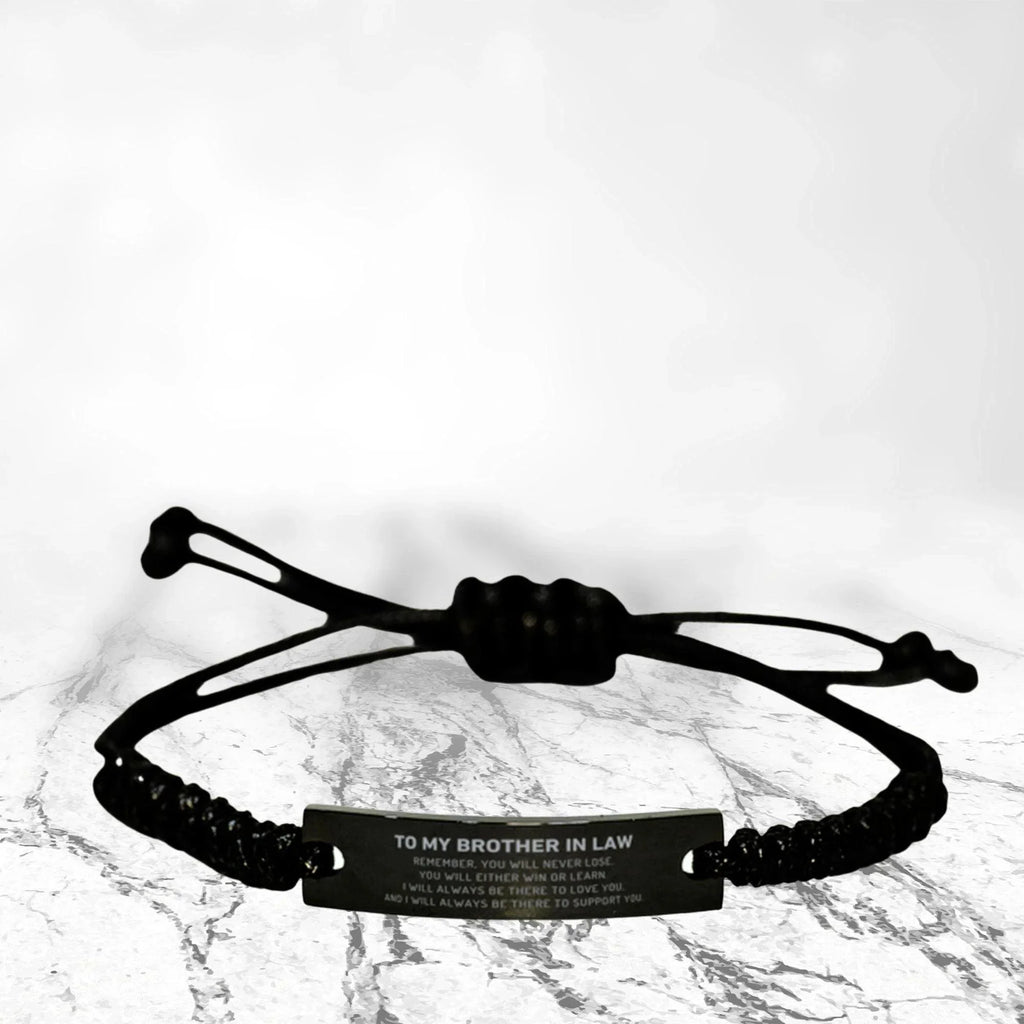 Brother-In-Law Gifts, Remember, you will never lose. You will either WIN or LEARN, Keepsake Black Rope Bracelet Engraved, Birthday Christmas Gifts Ideas