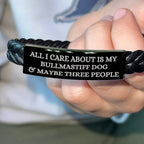 Braided Bullmastiff Dog Bracelet – “All I Care About Is My Bullmastiff Dog & Maybe Three People” – Interwoven Adjustable Cord Design