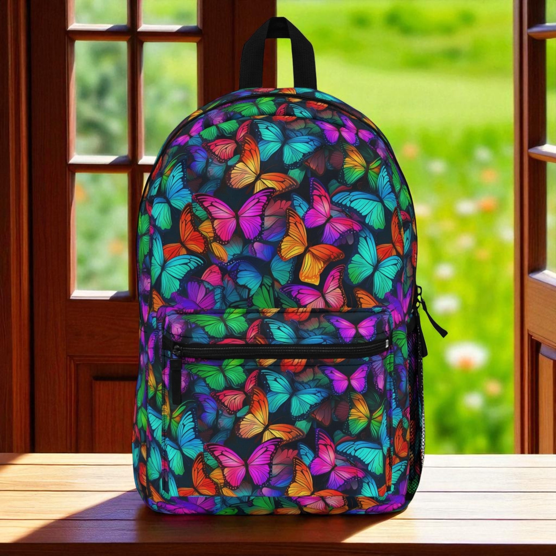 Butterfly Print Backpack – Vibrant Colorful Backpack for School, Travel & Everyday – Lightweight, Waterproof & Stylish - Mallard Moon Gift Shop