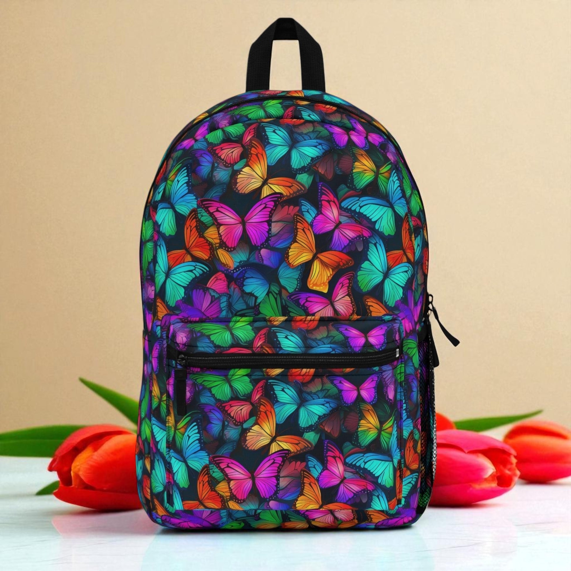 Butterfly Print Backpack – Vibrant Colorful Backpack for School, Travel & Everyday – Lightweight, Waterproof & Stylish - Mallard Moon Gift Shop