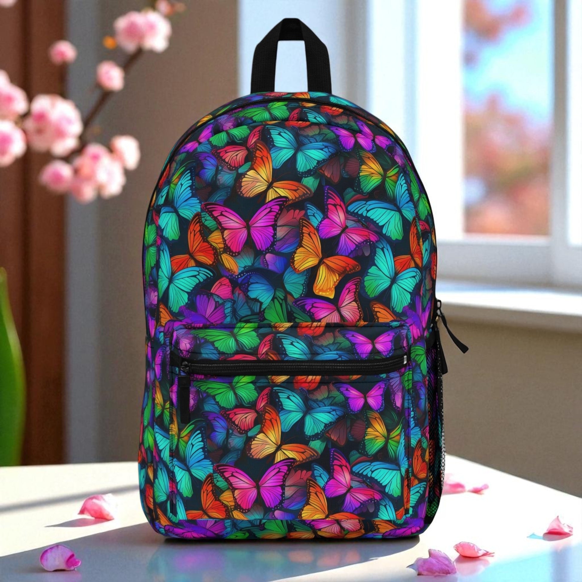 Butterfly Print Backpack – Vibrant Colorful Backpack for School, Travel & Everyday – Lightweight, Waterproof & Stylish - Mallard Moon Gift Shop