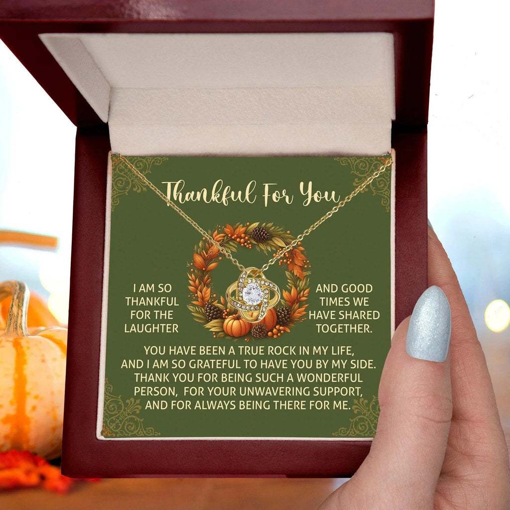Thanksgiving Gift for Her – “By My Side” Love Knot Necklace with Message Card | Heartfelt Gratitude Gift for Mom, Sister, or Best Friend