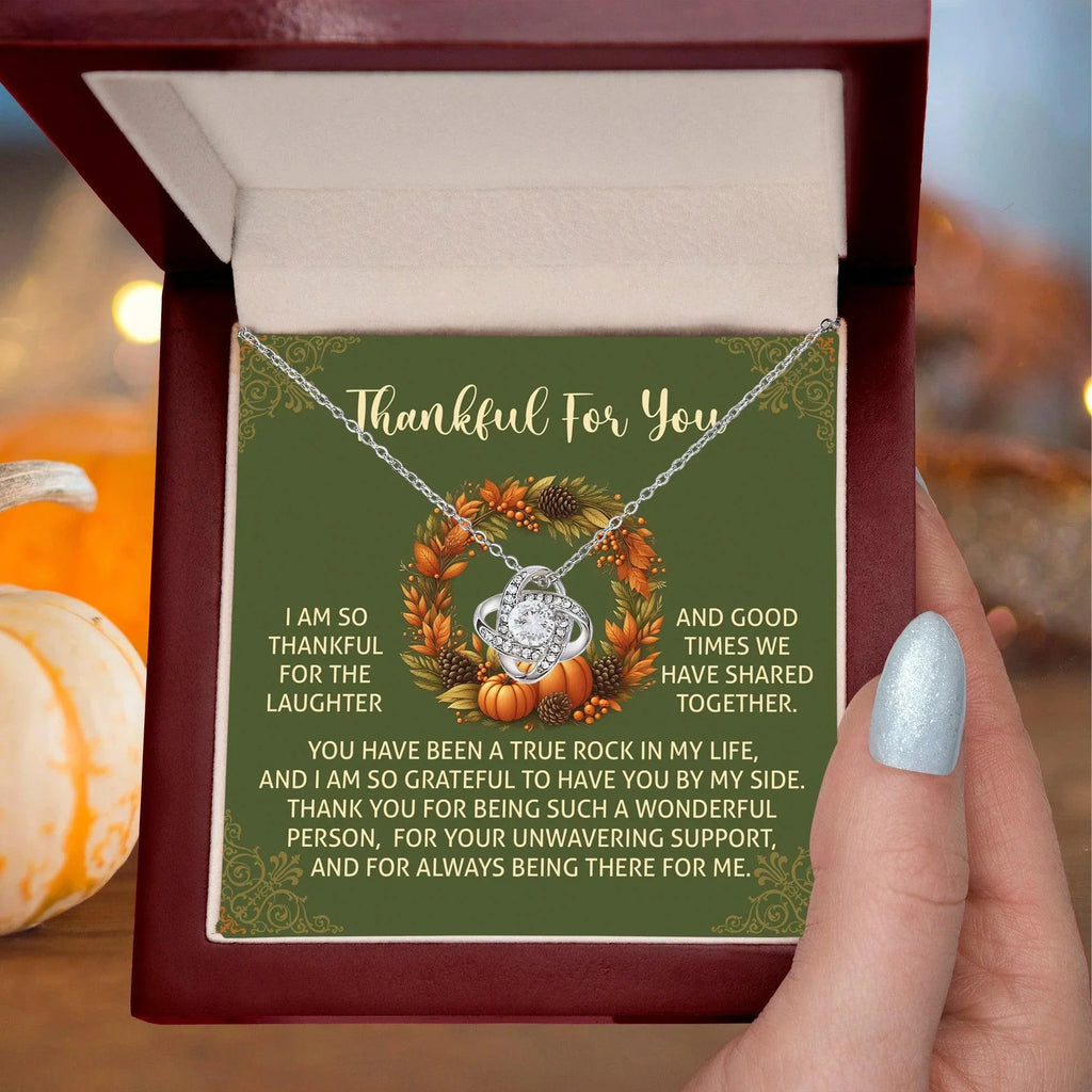 Thanksgiving Gift for Her – “By My Side” Love Knot Necklace with Message Card | Heartfelt Gratitude Gift for Mom, Sister, or Best Friend